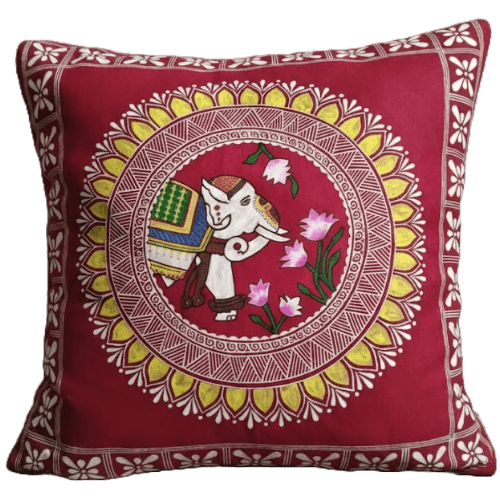 Aipan Art Elephant Mandala Decor Cushion Cover